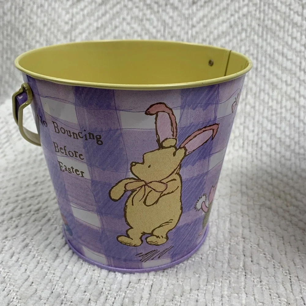 Vintage Classic Winnie the Pooh Bear metal Easter pails Lot‎ Of 2 Piglet Pastel